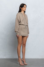 AMI CROPPED ZIP-UP HOODIE - CLAY