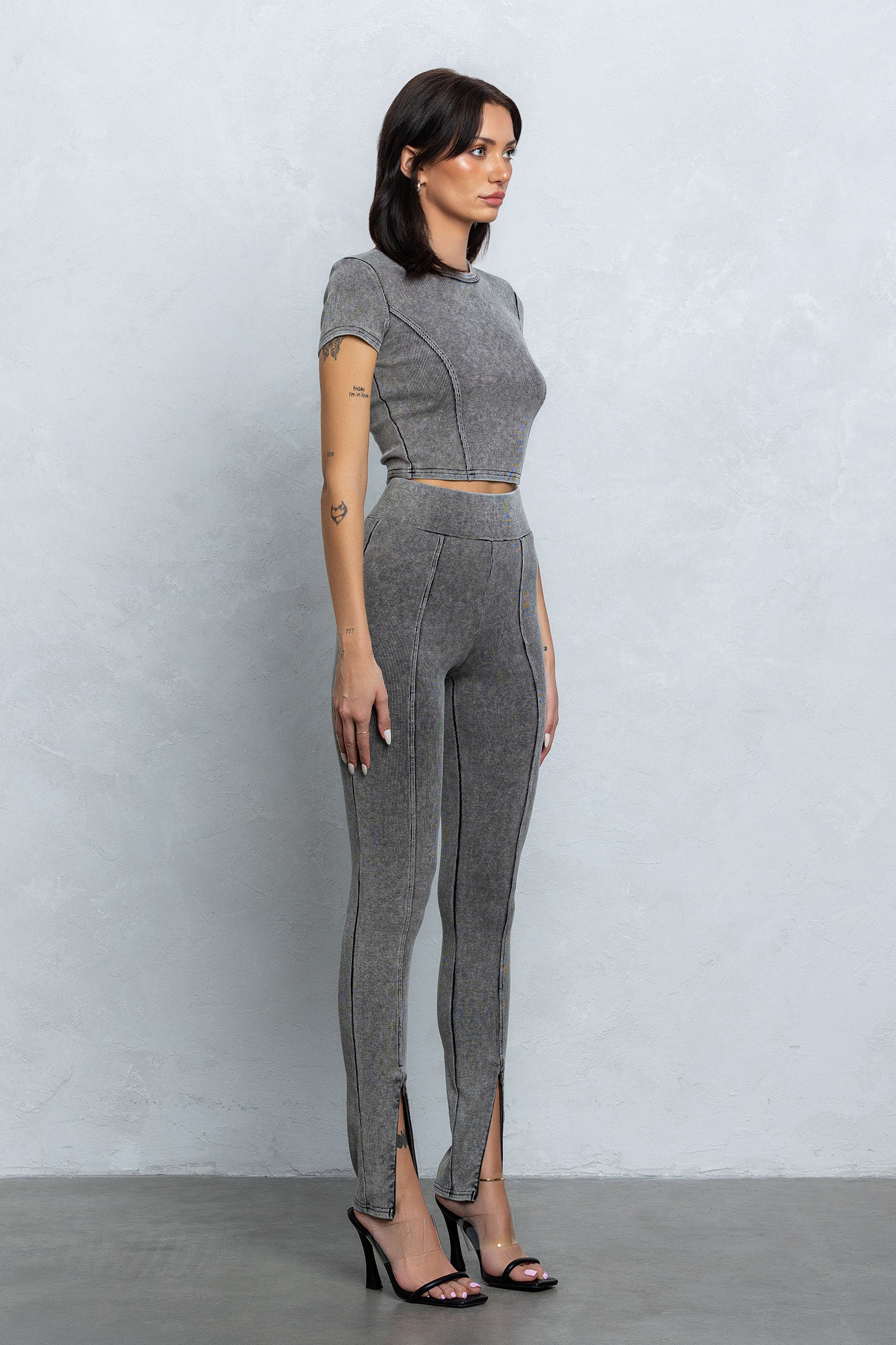 DAXON WASHED RIB BABY TEE - CHARCOAL