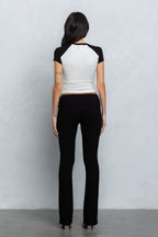 JENNI FOLD OVER FLARE PANTS - BLACK