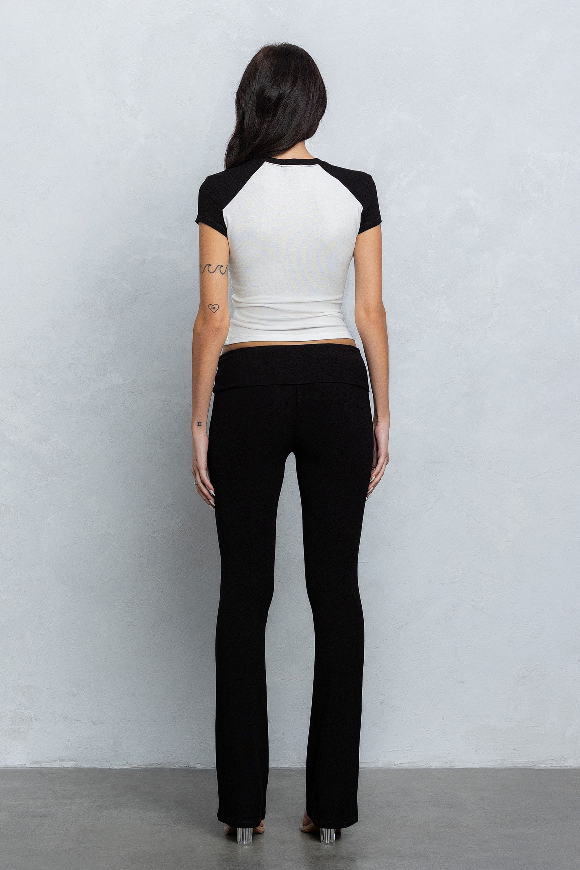JENNI FOLD OVER FLARE PANTS - BLACK
