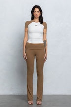 JENNI FOLD OVER FLARE PANTS - MOCHA