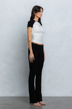 JENNI FOLD OVER FLARE PANTS - BLACK