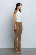 JENNI FOLD OVER FLARE PANTS - MOCHA