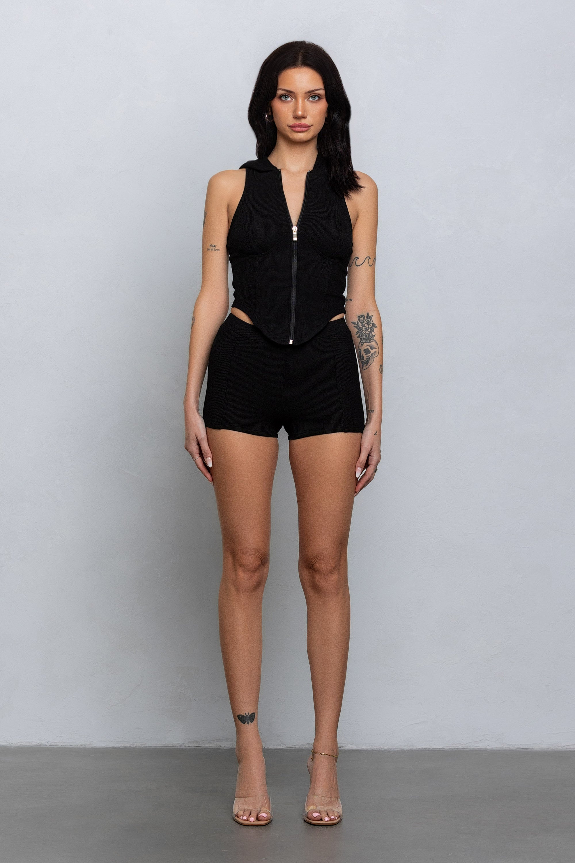 FAYE SLEEVELESS TOP & MICRO SHORTS SET - BLACK