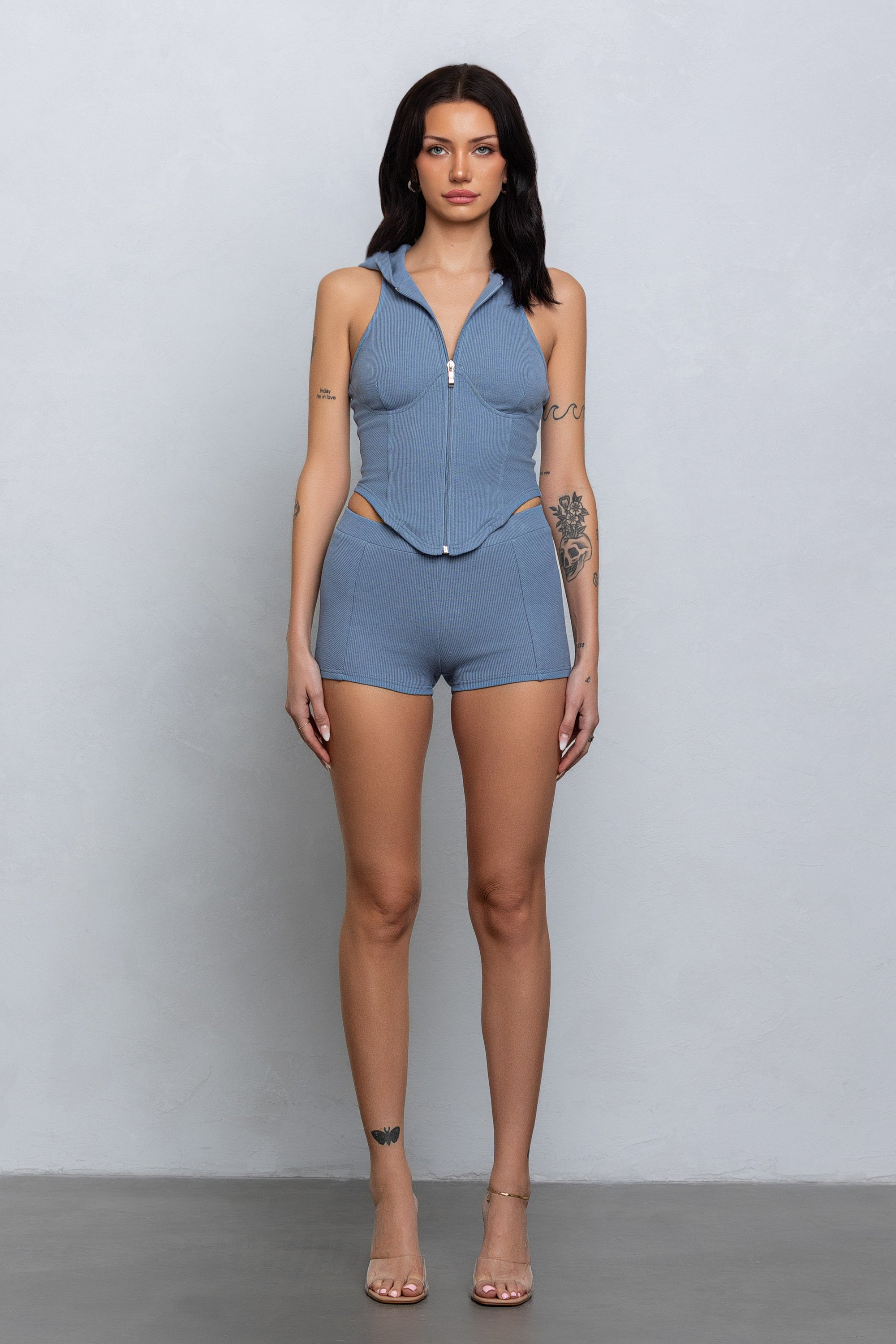 FAYE SLEEVELESS TOP & MICRO SHORTS SET - BLUE
