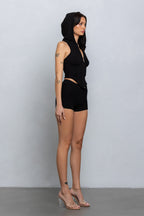 FAYE SLEEVELESS TOP & MICRO SHORTS SET - BLACK