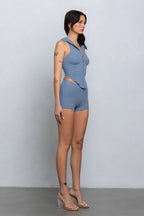 FAYE SLEEVELESS TOP & MICRO SHORTS SET - BLUE