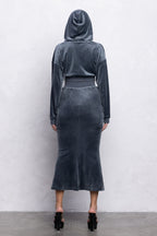 QUINN VELOUR ZIP-UP TOP & MIDI SKIRT SET