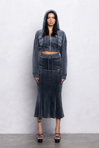 QUINN VELOUR ZIP-UP TOP & MIDI SKIRT SET