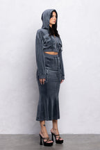 QUINN VELOUR ZIP-UP TOP & MIDI SKIRT SET