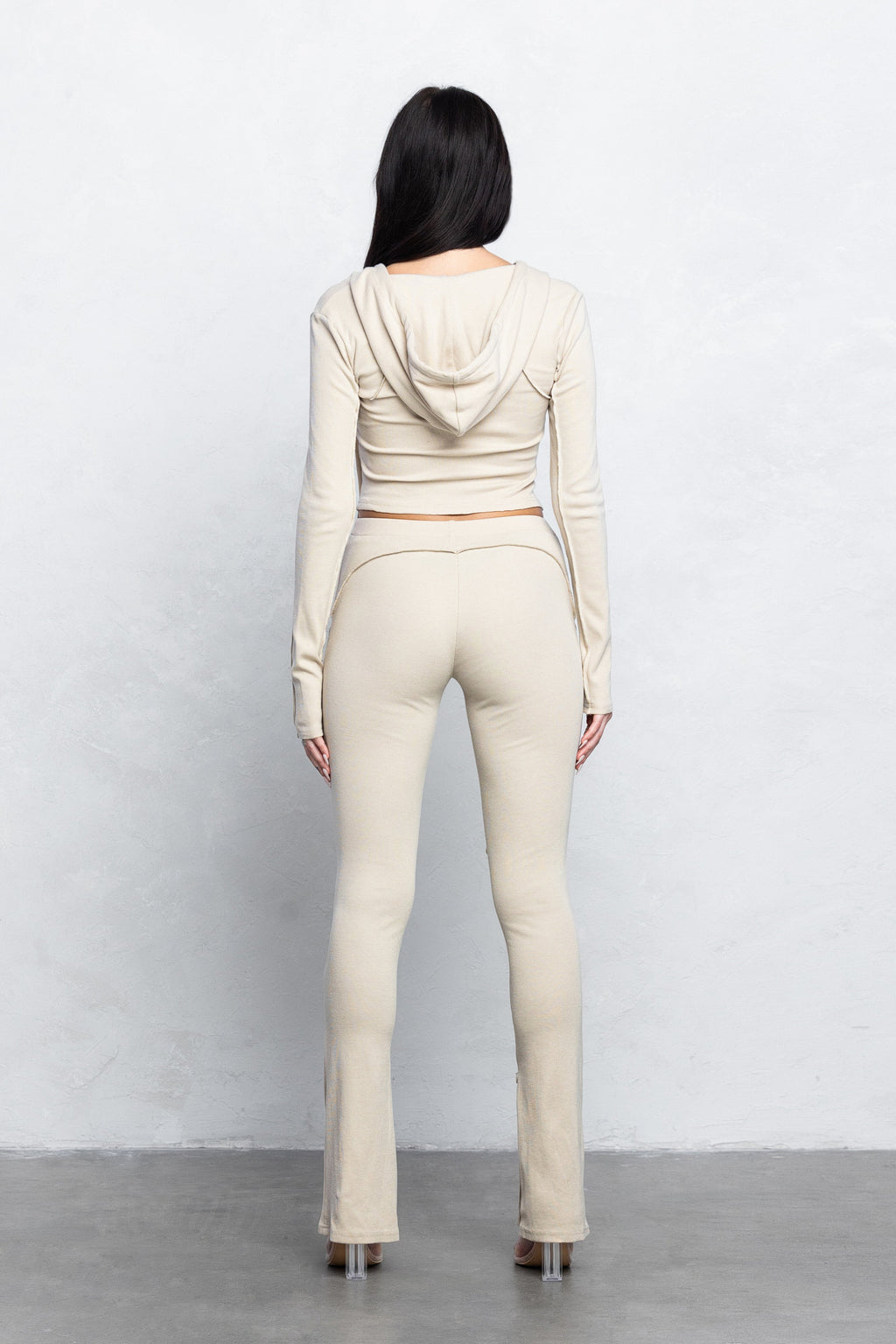 KIRA RIBBED ZIP-UP SET - STONE BEIGE