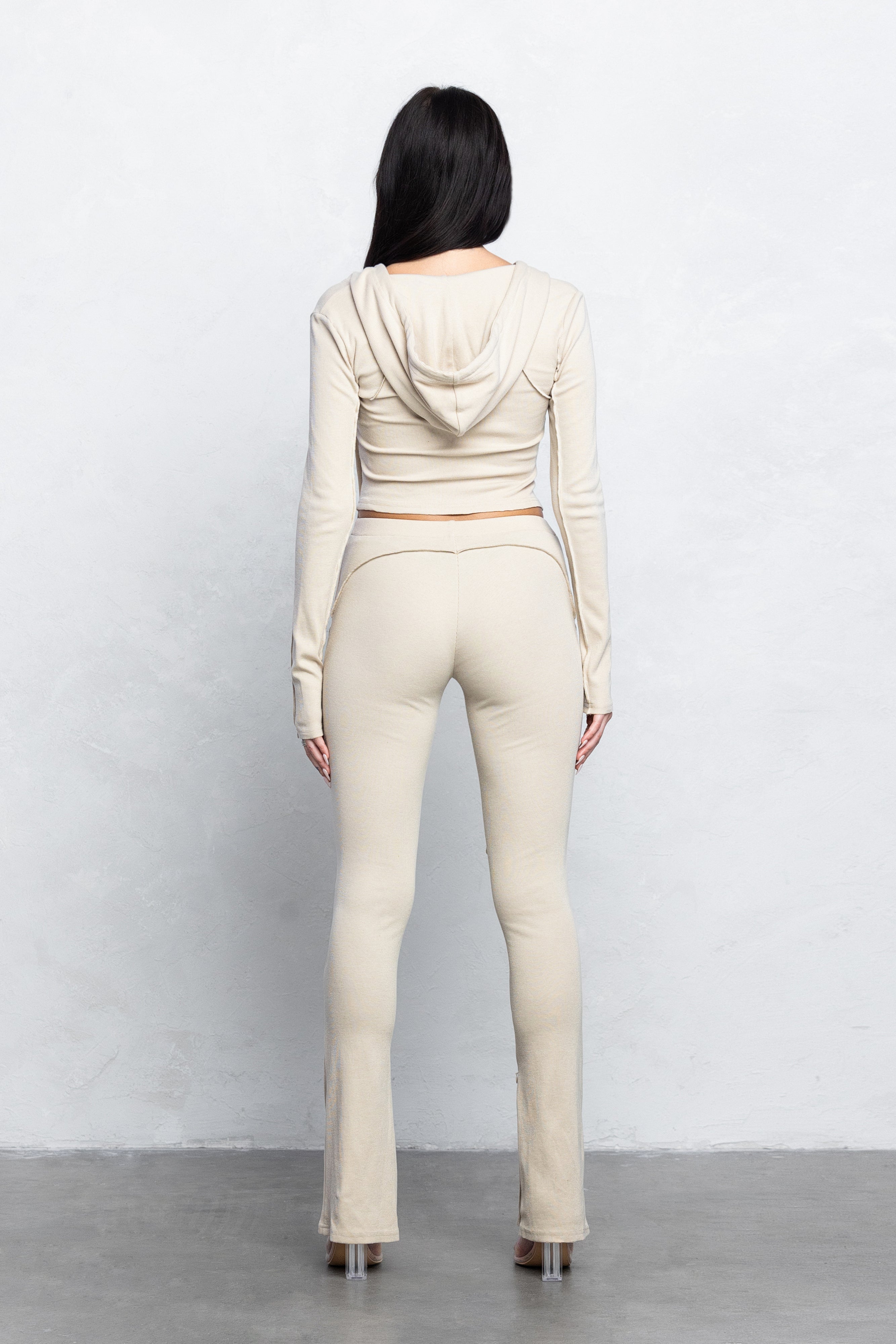 KIRA RIBBED ZIP-UP SET - STONE BEIGE