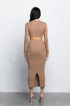KIRA RIBBED MAXI SKIRT SET - MOCHA