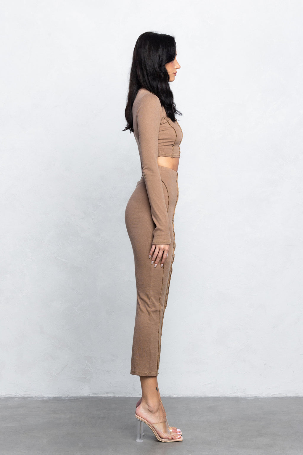 KIRA RIBBED MAXI SKIRT SET - MOCHA