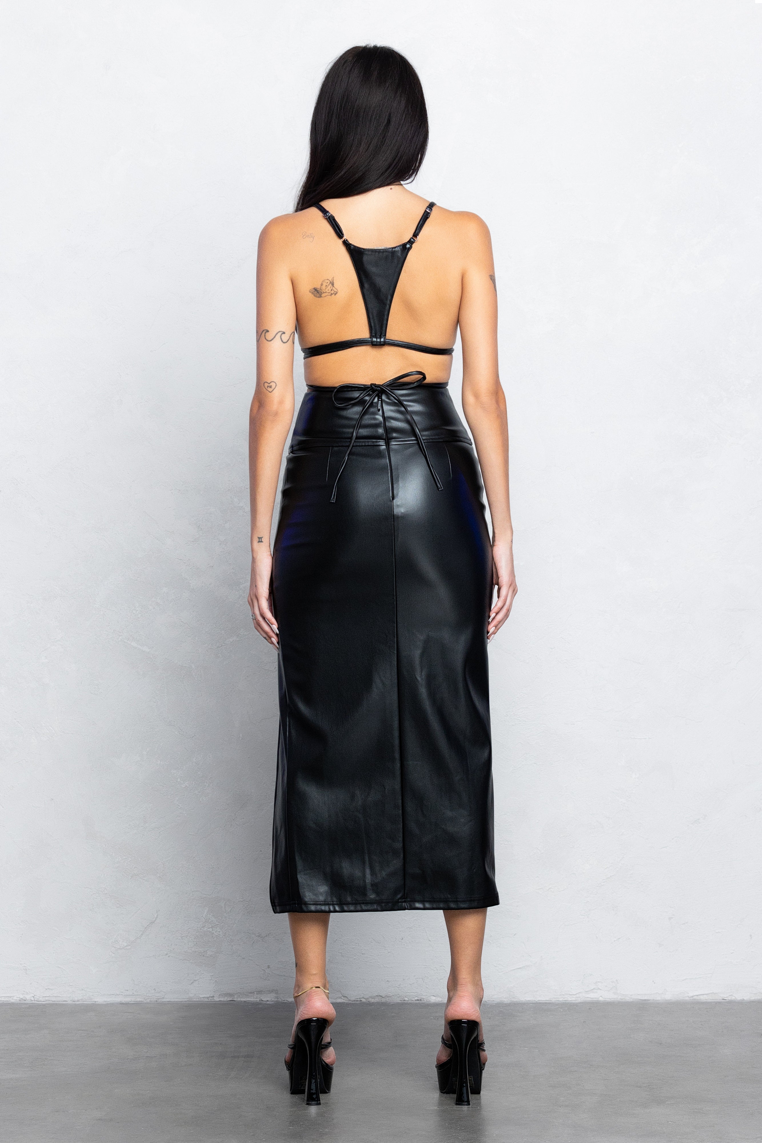 DEMIE PLEATHER ROSE MIDI SKIRT SET