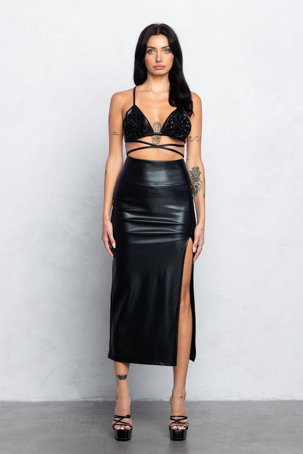 DEMIE PLEATHER ROSE MIDI SKIRT SET
