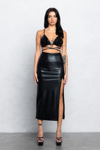 DEMIE PLEATHER ROSE MIDI SKIRT SET