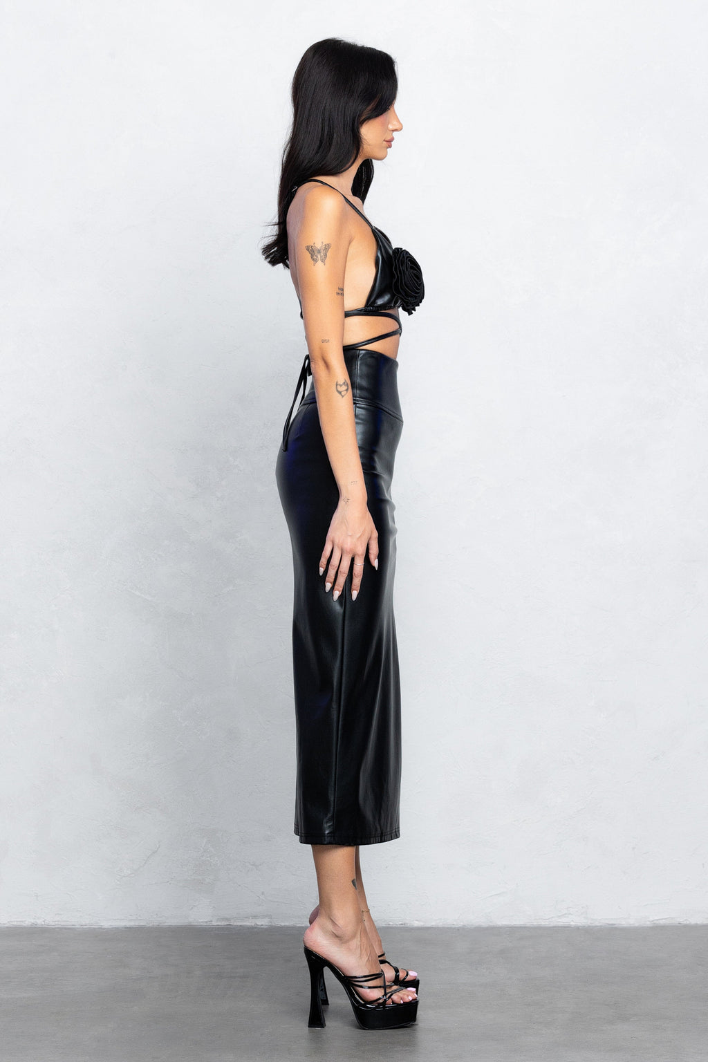 DEMIE PLEATHER ROSE MIDI SKIRT SET