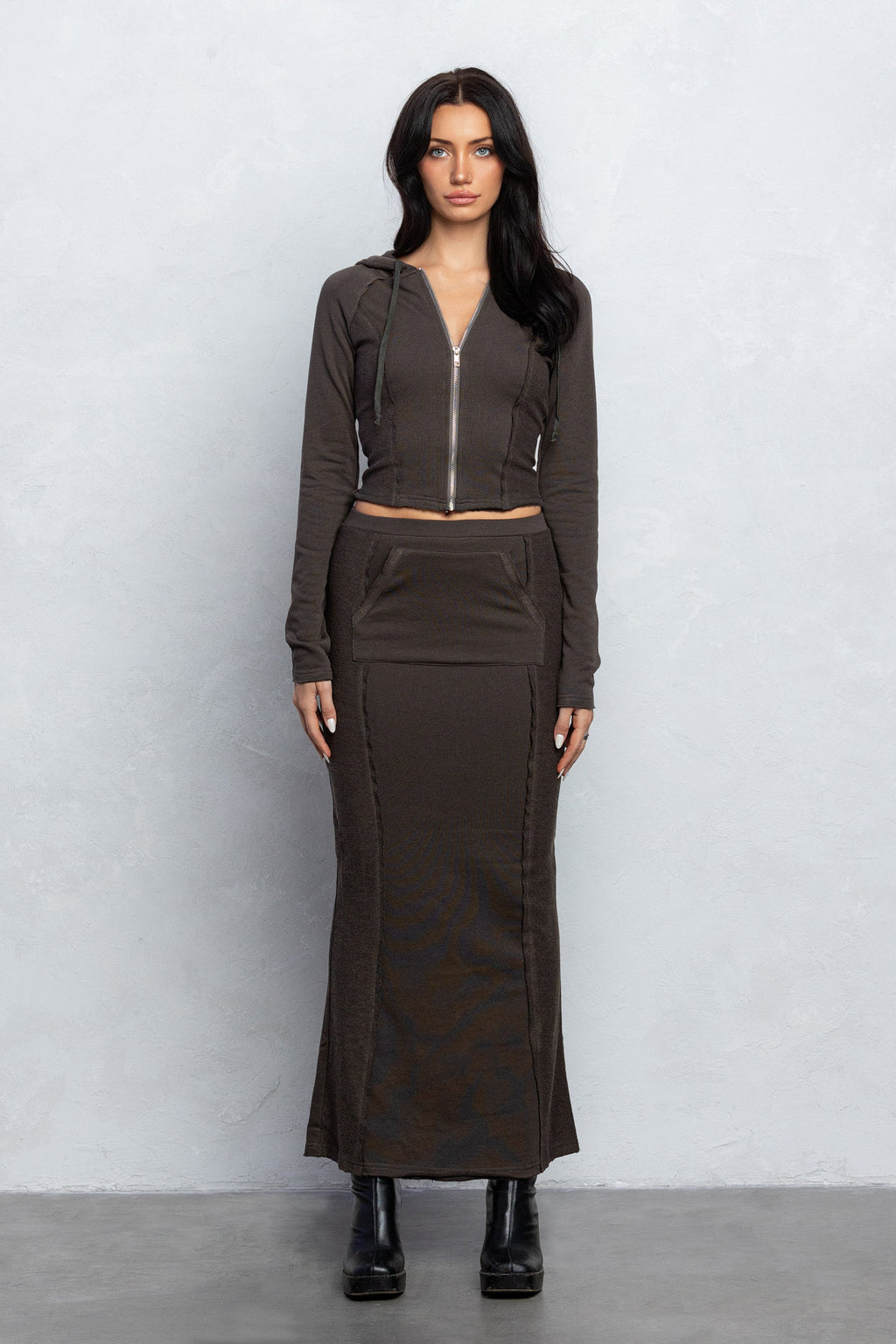 JOZIE FRENCH TERRY ZIP-UP HOODIE - CHARCOAL