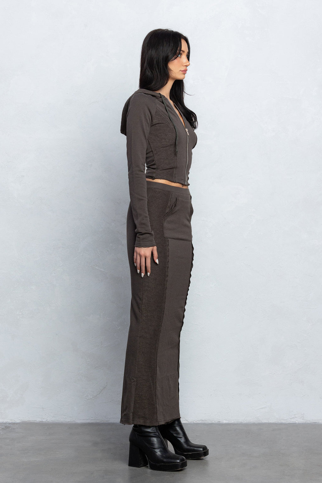 JOZIE FRENCH TERRY ZIP-UP HOODIE - CHARCOAL