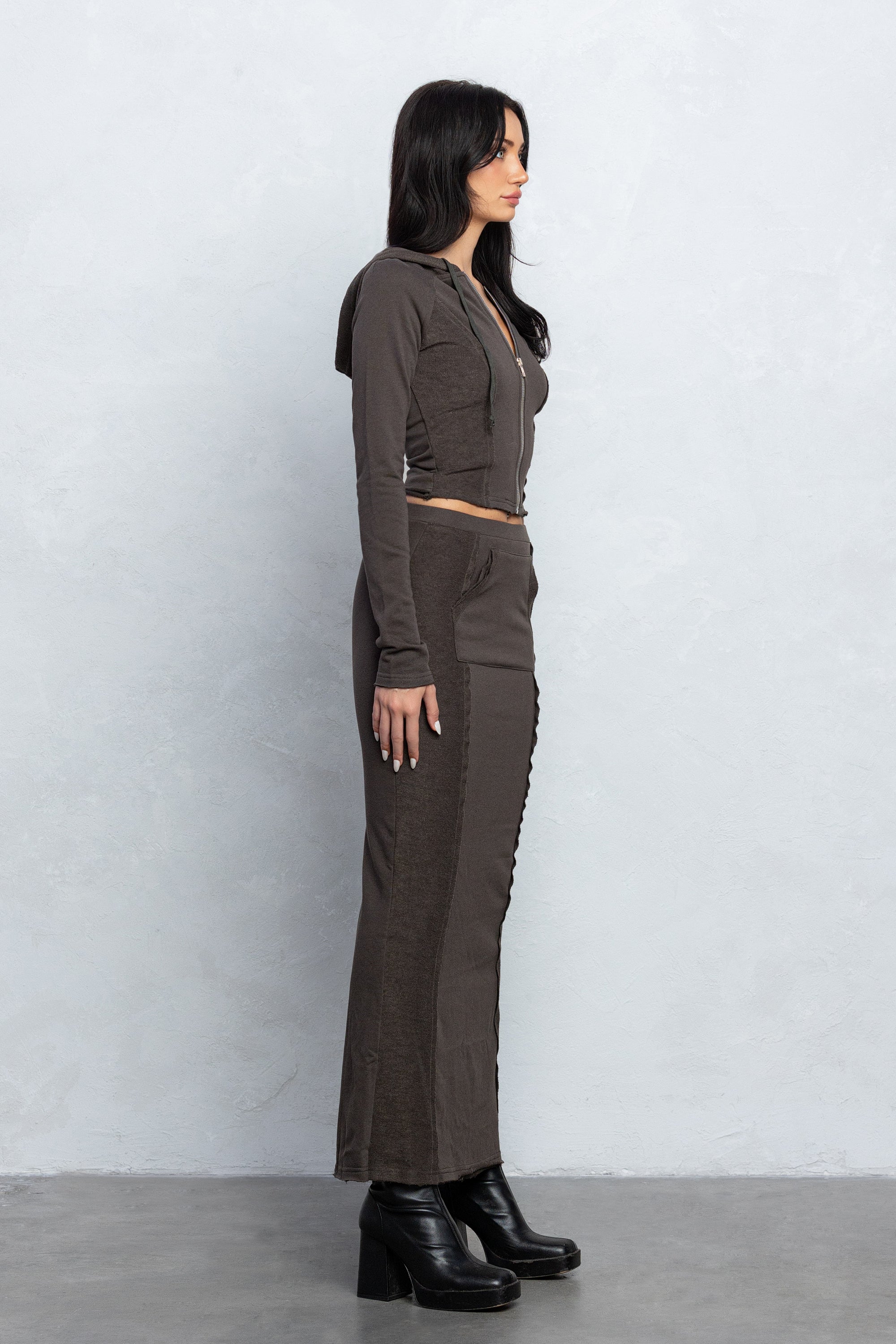 JOZIE FRENCH TERRY ZIP-UP HOODIE - CHARCOAL