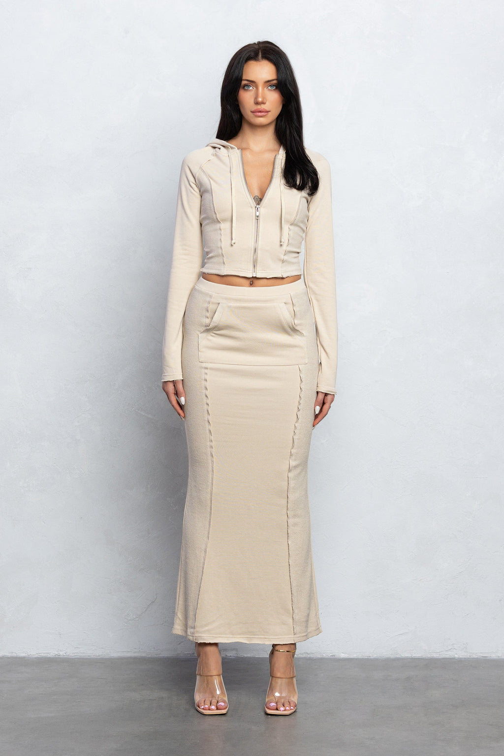 JOZIE FRENCH TERRY ZIP-UP HOODIE - SAND