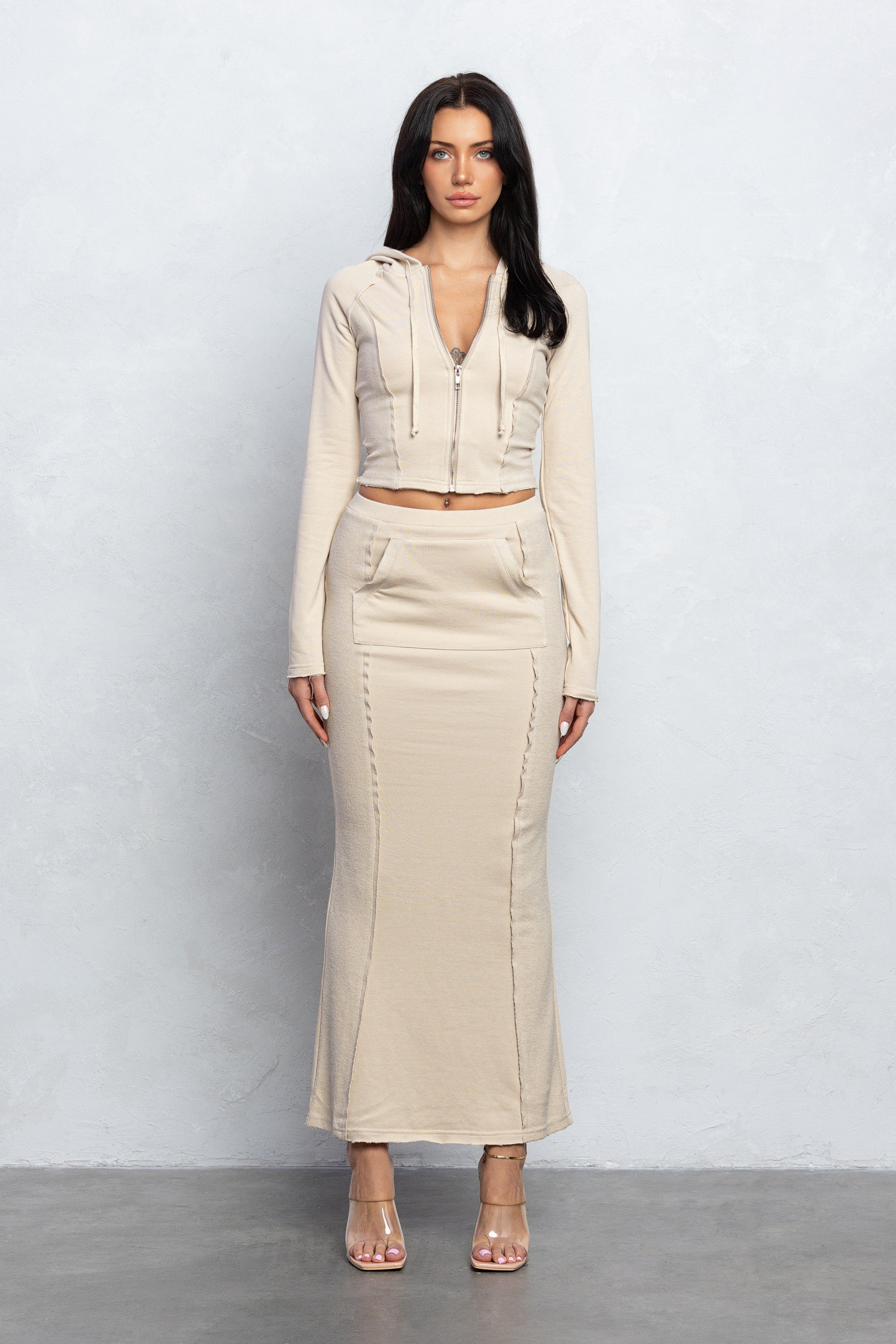 JOZIE FRENCH TERRY ZIP-UP HOODIE - SAND