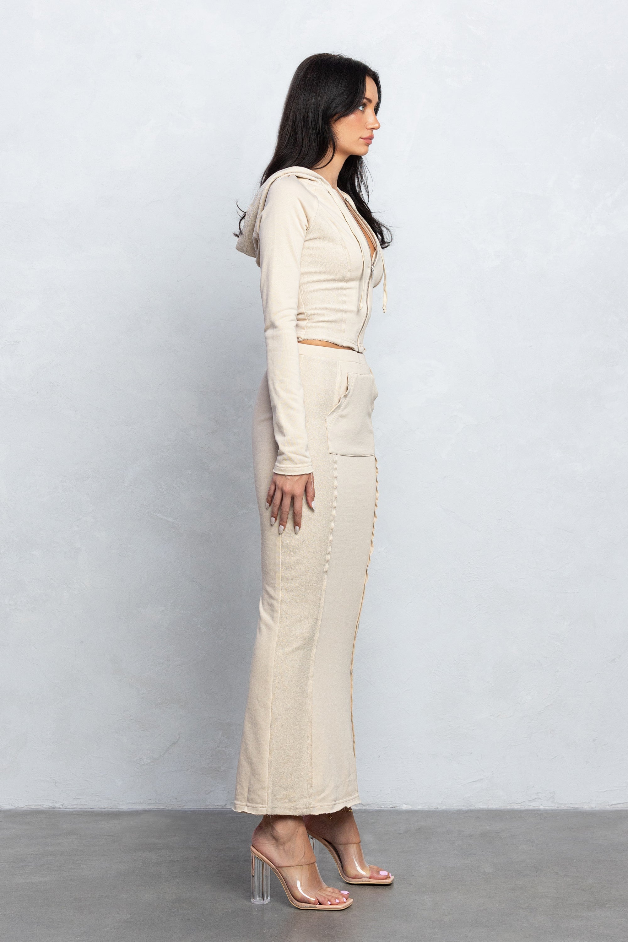 JOZIE FRENCH TERRY ZIP-UP HOODIE - SAND