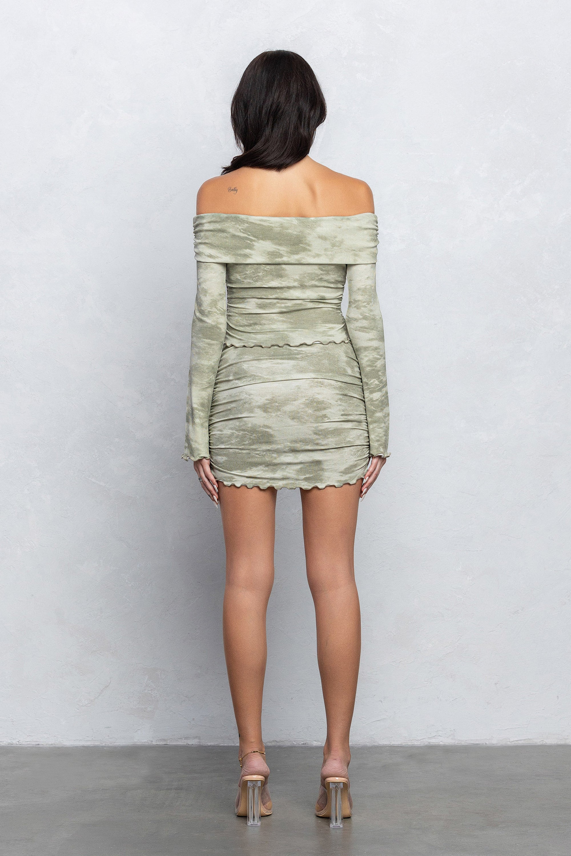 SHARA OFF SHOULDER MINI SKIRT SET - OLIVE