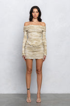 SHARA OFF SHOULDER MINI SKIRT SET - TAUPE