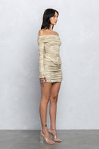 SHARA OFF SHOULDER MINI SKIRT SET - TAUPE