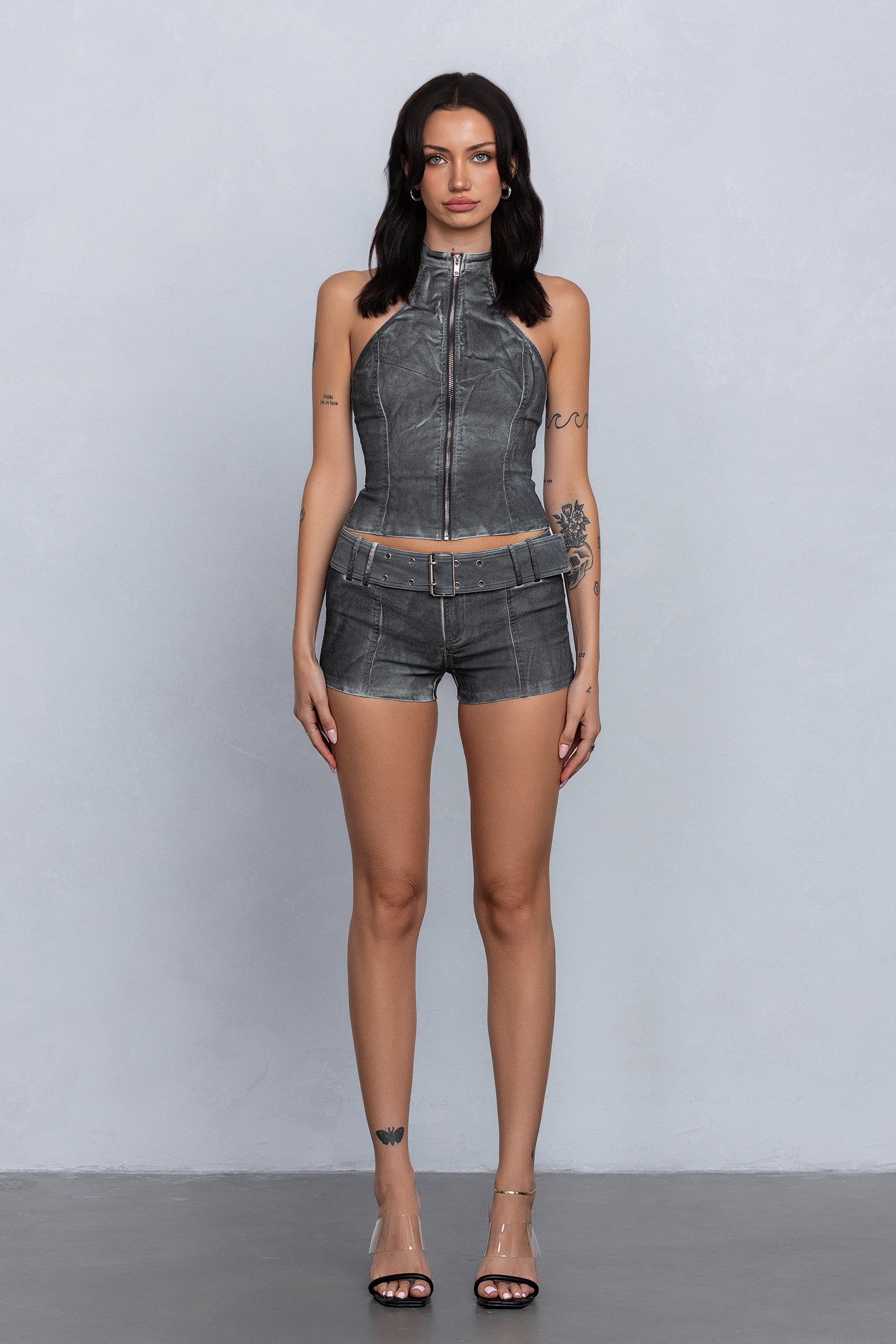 MARS BELTED MICRO SHORTS - GREY