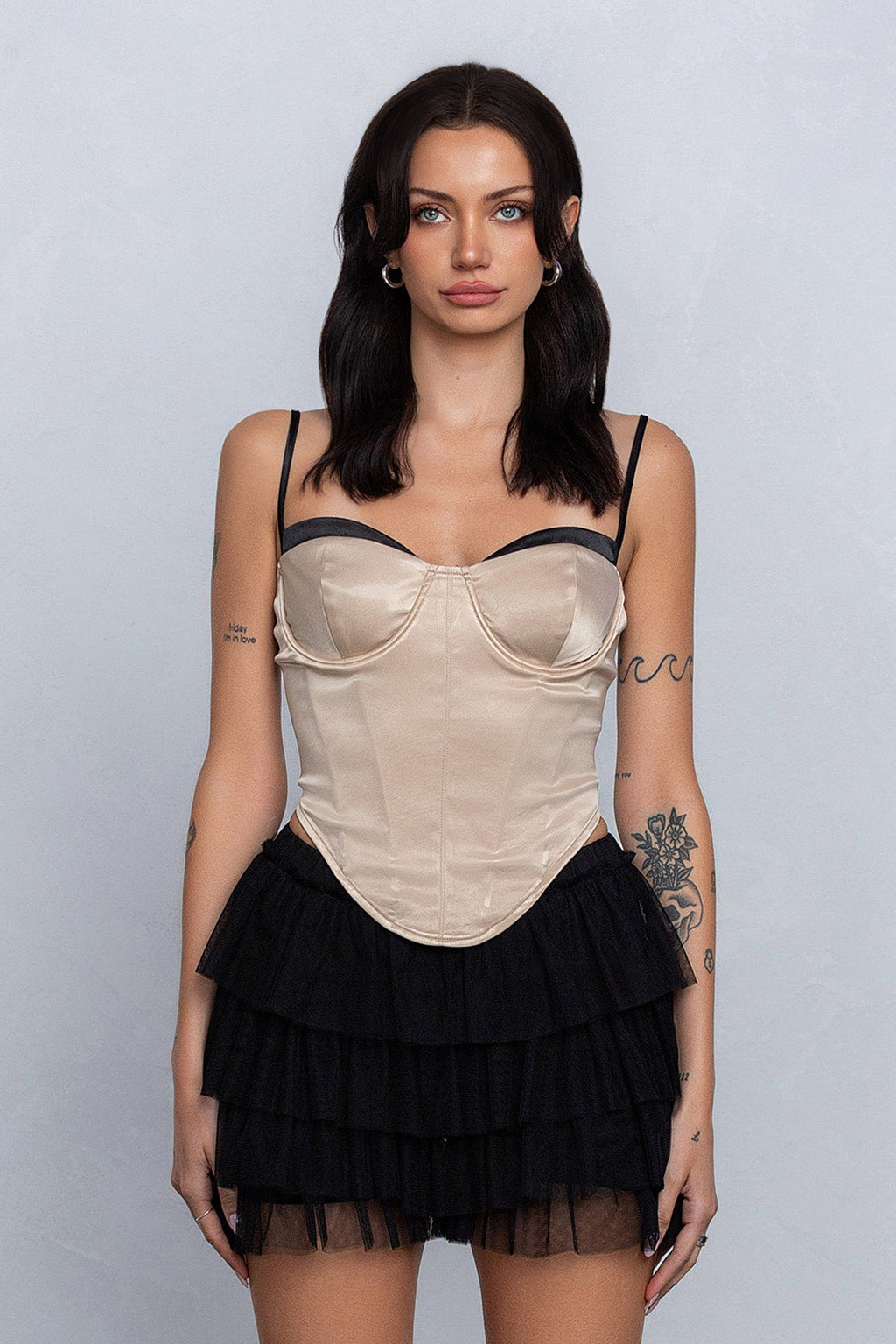DAHLIA TWO-TONE SATIN BUSTIER - CHAMPAGNE