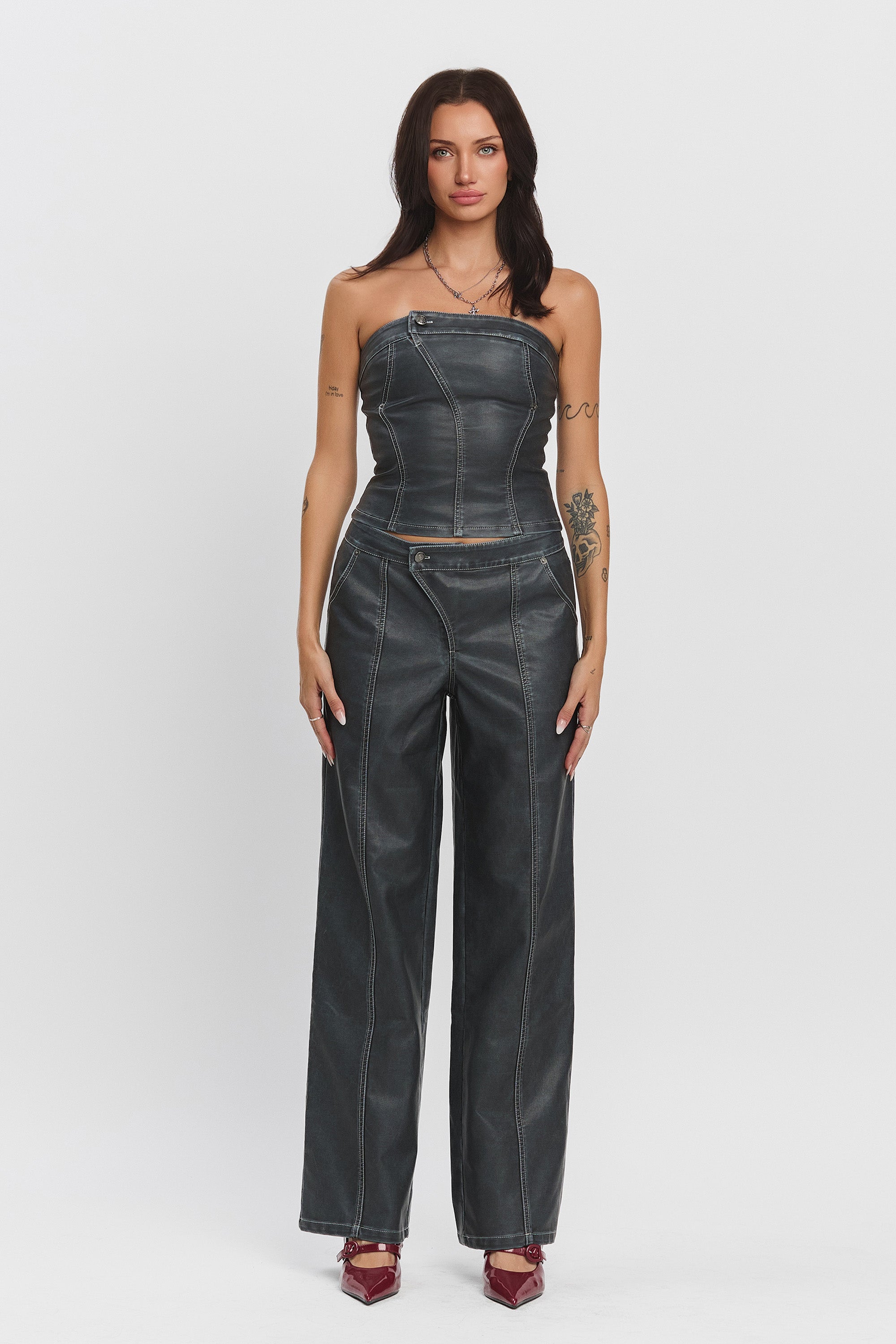 ZARAH WASHED FAUX LEATHER PANTS