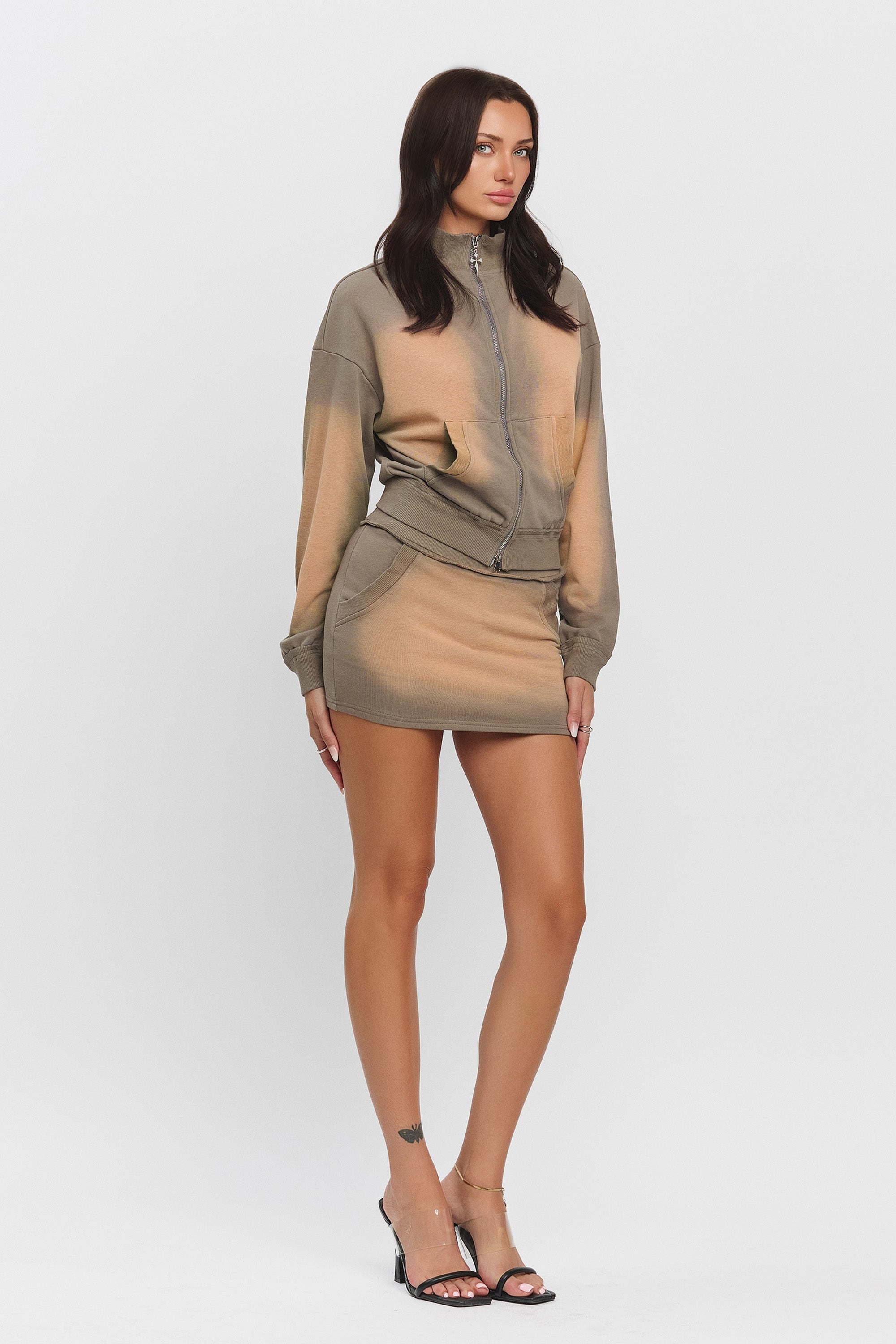 HAZE WASHED FRENCH TERRY MINI SKORT - OLIVE