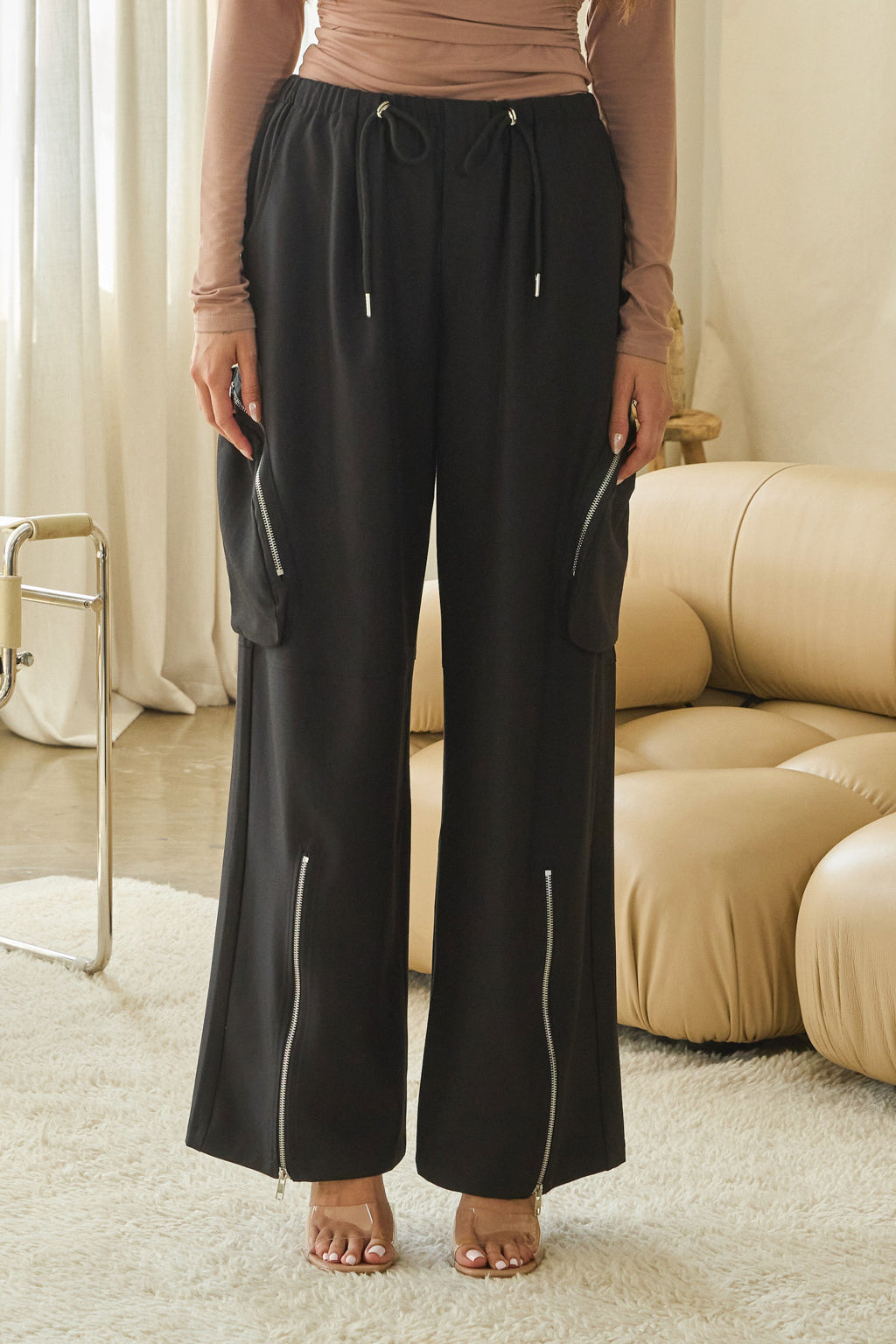 ASHER CARGO POCKET PANTS - BLACK