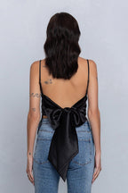 REIA BACK RIBBON TIE CAMI - BLACK