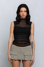 KARA SHEER SLEEVELESS TOP