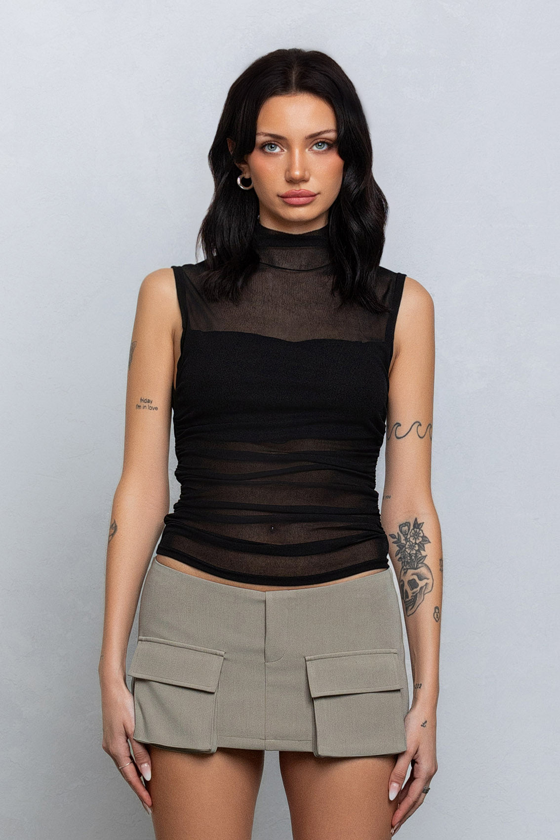 KARA SHEER SLEEVELESS TOP