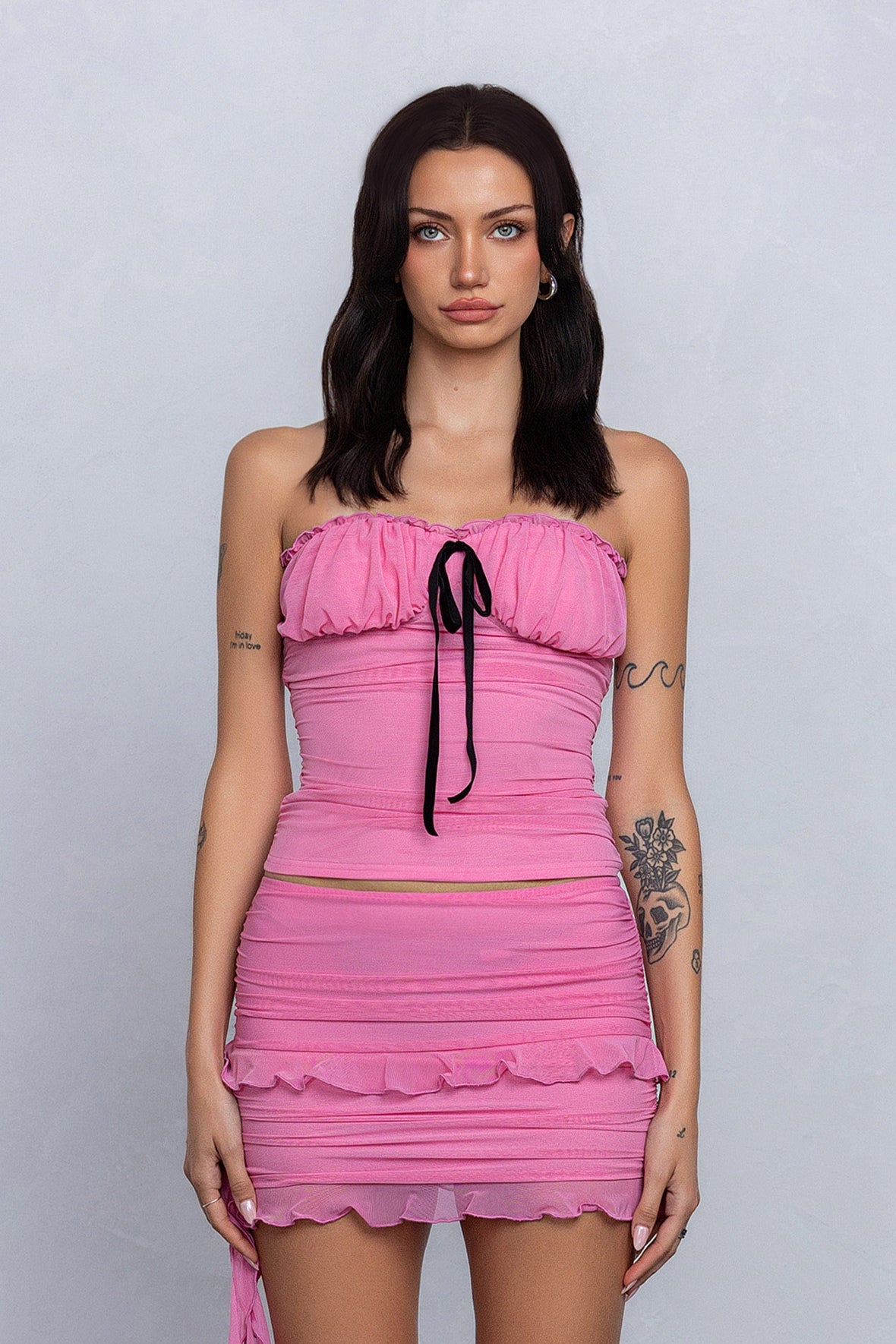 MILLA RIBBON DETAIL TUBE TOP - PINK