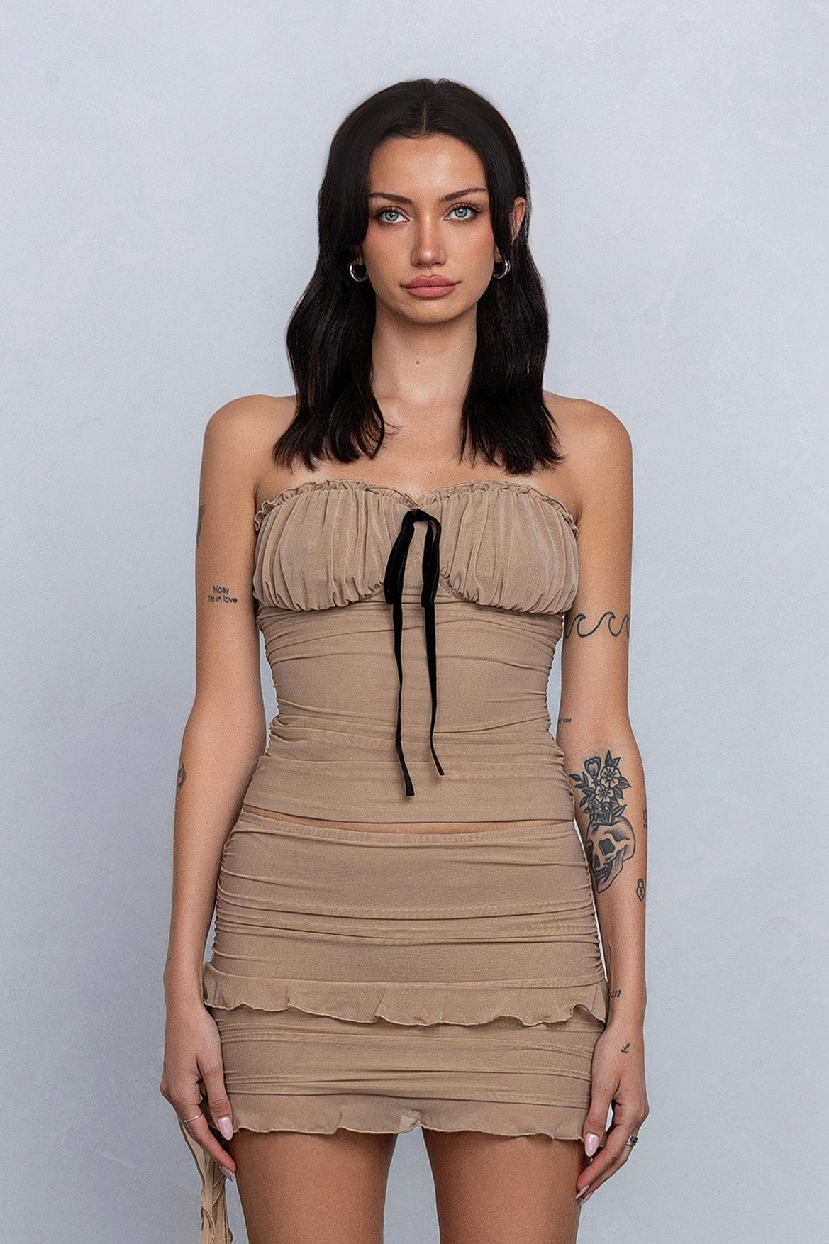 MILLA RIBBON DETAIL TUBE TOP - SAND