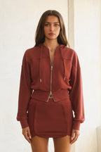AMI CROPPED ZIP-UP HOODIE - BRICK