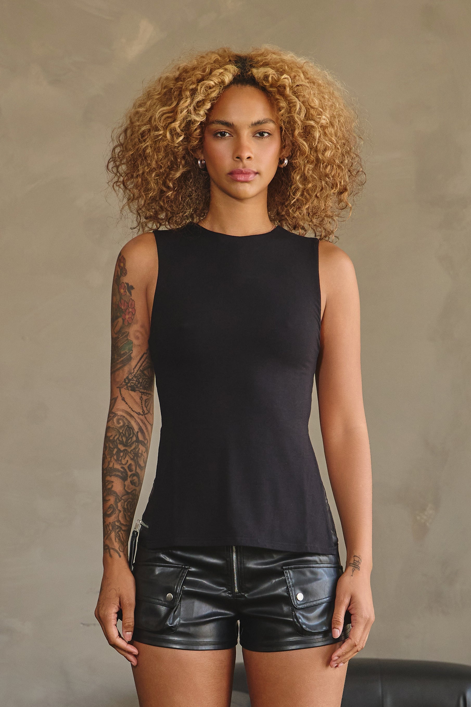 MAYA SLEEVELESS OPEN BACK TIE CAMI TOP - BLACK