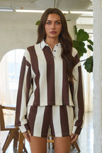 ATLAS FRENCH TERRY RUGBY TOP - BROWN/CREAM