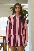 ATLAS FRENCH TERRY RUGBY TOP - PINK/BURGUNDY