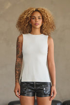 MAYA SLEEVELESS OPEN BACK TIE CAMI TOP - WHITE