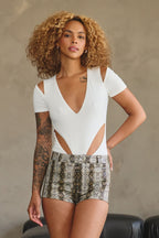 MADDOX CUT OUT SHORT SLEEVE BODYSUIT - WHITE