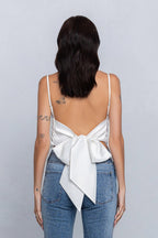 REIA BACK RIBBON TIE CAMI - WHITE