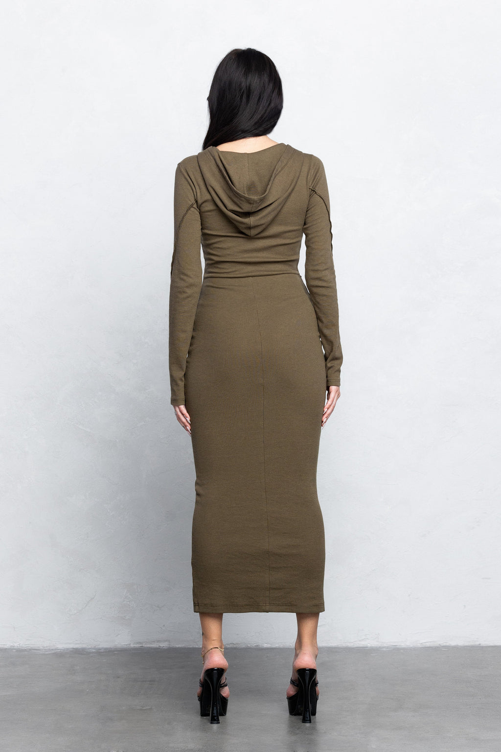 KIRA HOODED MAXI DRESS - OLIVE