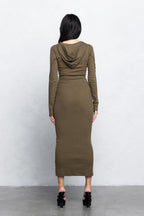 KIRA HOODED MAXI DRESS - OLIVE